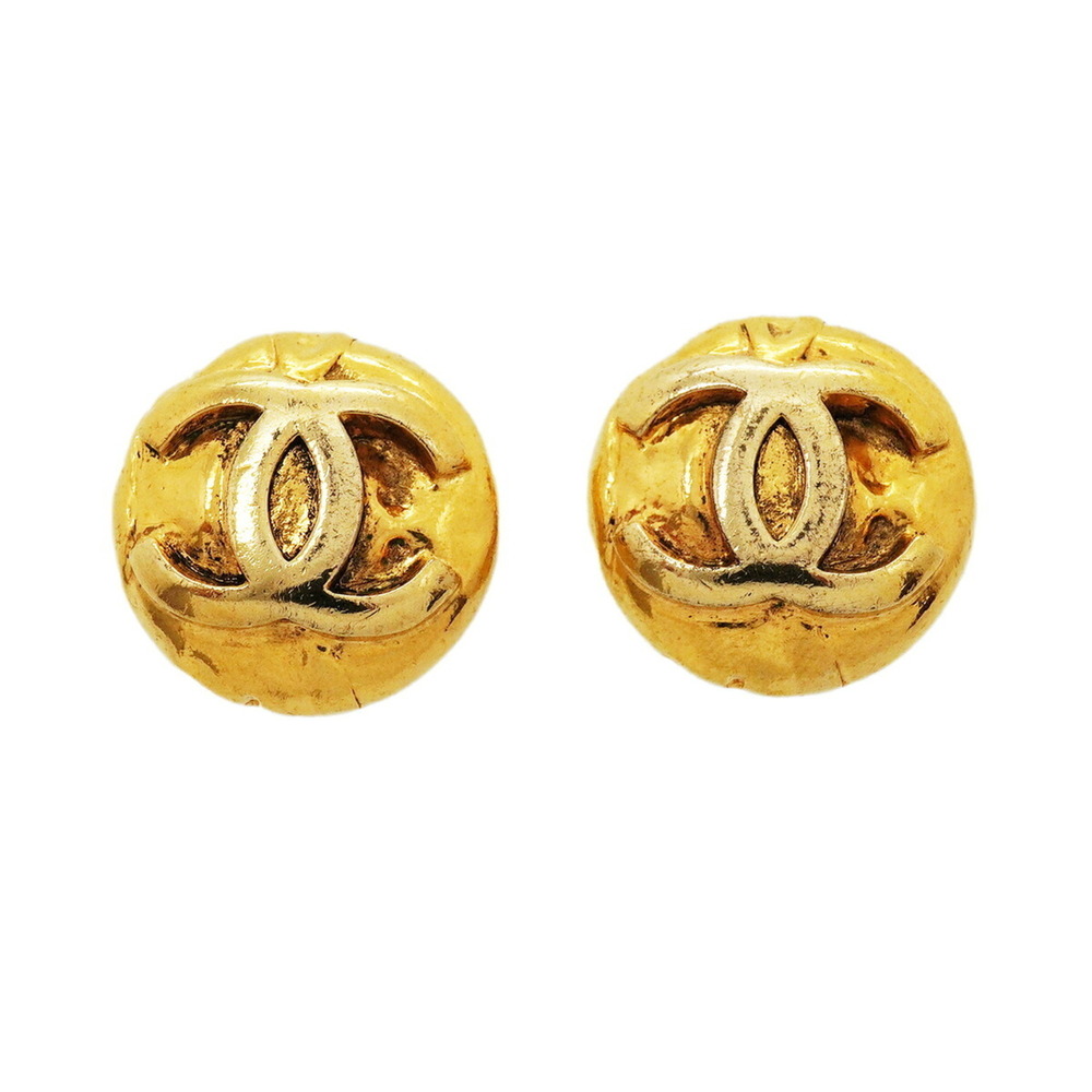 Chanel Earrings, Coco Mark Circle, GP Plated Gold, Women's